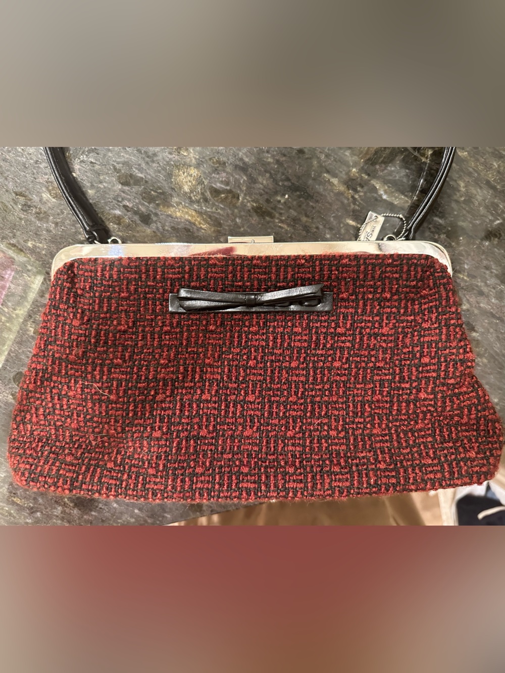 The Sak Red and Black Tweed Frame Wristlet